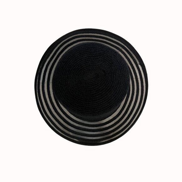 Black Wide Brim Sun Hat Sheer Stripe Beach Elegant Summer Floppy Resort Chic - Picture 15 of 16